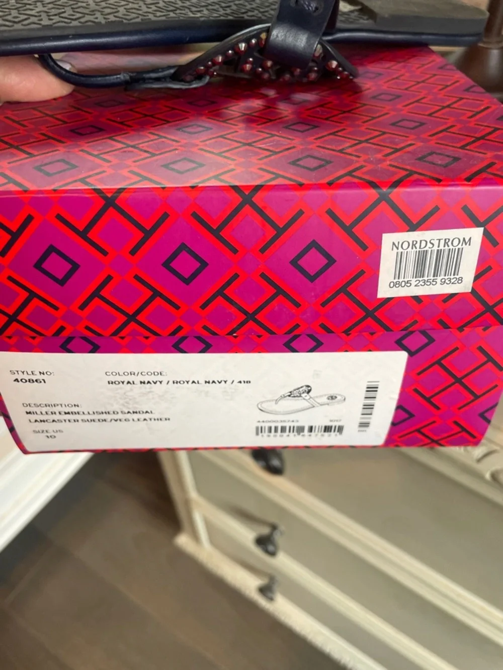 Tory Burch Navy Miller Embellished Leather Sandals Crystals Jeweled 10 Shoes - Picture 7 of 7